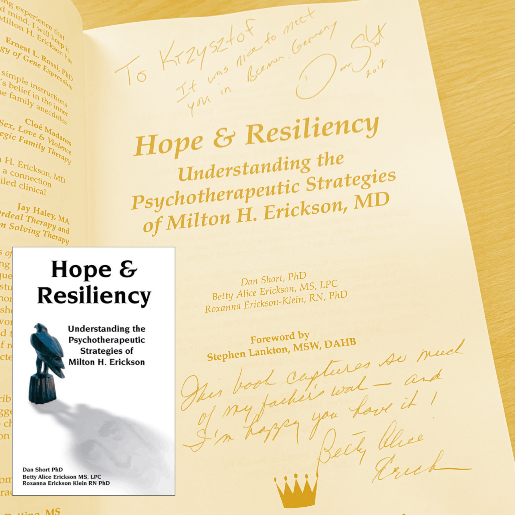 Dan Short, Betty Alice Erickson, Roxanna Erickson Klein (2005). Hope & Resiliency: Understanding the Psychotherapeutic Strategies of Milton H. Erickson. Crown House Publishing Dan Short, Betty Alice Erickson, Roxanna Erickson Klein (2005). Hope & Resiliency: Understanding the Psychotherapeutic Strategies of Milton H. Erickson. Crown House Publishing